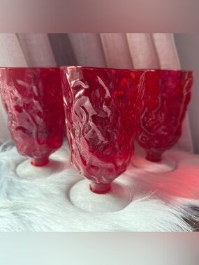 VTG Morgantown Seneca Driftwood Red Footed Crinkle Water Goblet Glasses MCM 4